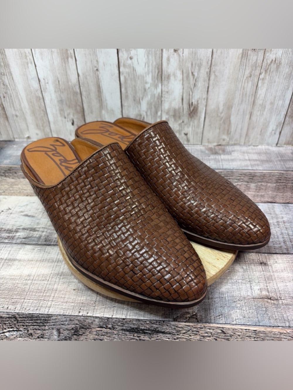 Men's Brown Woven Leather Mule Slip-Ons